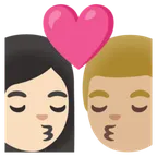 kiss: woman, man, light skin tone, medium-light skin tone for Google platform