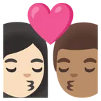 kiss: woman, man, light skin tone, medium skin tone لمنصة Google