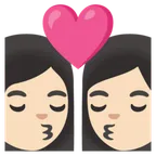 kiss: woman, woman, light skin tone สำหรับแพลตฟอร์ม Google