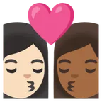 kiss: woman, woman, light skin tone, medium-dark skin tone for Google platform