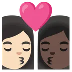 kiss: woman, woman, light skin tone, dark skin tone for Google platform