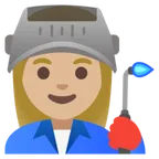 Google platformu için woman factory worker: medium-light skin tone