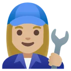woman mechanic: medium-light skin tone สำหรับแพลตฟอร์ม Google