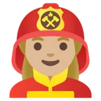woman firefighter: medium-light skin tone สำหรับแพลตฟอร์ม Google