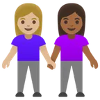 women holding hands: medium-light skin tone, medium-dark skin tone für Google Plattform