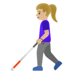 woman with white cane: medium-light skin tone para la plataforma Google