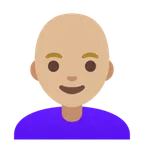 Google platformu için woman: medium-light skin tone, bald
