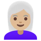 woman: medium-light skin tone, white hair สำหรับแพลตฟอร์ม Google