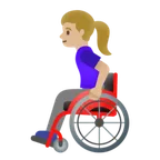 woman in manual wheelchair: medium-light skin tone สำหรับแพลตฟอร์ม Google
