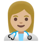 woman health worker: medium-light skin tone for Google platform