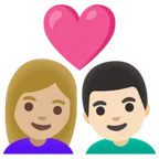 Google प्लेटफ़ॉर्म के लिए couple with heart: woman, man, medium-light skin tone, light skin tone