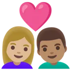 couple with heart: woman, man, medium-light skin tone, medium skin tone per la piattaforma Google