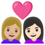 Google platformon a(z) couple with heart: woman, woman, medium-light skin tone, light skin tone képe
