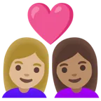 couple with heart: woman, woman, medium-light skin tone, medium skin tone para la plataforma Google