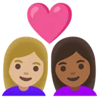 couple with heart: woman, woman, medium-light skin tone, medium-dark skin tone สำหรับแพลตฟอร์ม Google