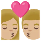 Google platformu için kiss: woman, man, medium-light skin tone