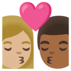 kiss: woman, man, medium-light skin tone, medium-dark skin tone for Google platform