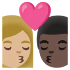 kiss: woman, man, medium-light skin tone, dark skin tone لمنصة Google