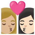 kiss: woman, woman, medium-light skin tone, light skin tone til Google platform