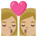 kiss: woman, woman, medium-light skin tone for Google platform