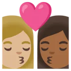 kiss: woman, woman, medium-light skin tone, medium-dark skin tone untuk platform Google