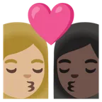 kiss: woman, woman, medium-light skin tone, dark skin tone untuk platform Google