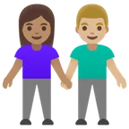 woman and man holding hands: medium skin tone, medium-light skin tone for Google platform