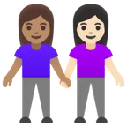 women holding hands: medium skin tone, light skin tone für Google Plattform