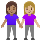 women holding hands: medium skin tone, medium-light skin tone for Google platform