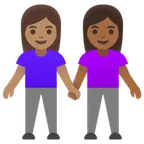 women holding hands: medium skin tone, medium-dark skin tone for Google platform