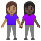women holding hands: medium skin tone, dark skin tone for Google platform