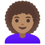 Google platformu için woman: medium skin tone, curly hair