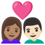 couple with heart: woman, man, medium skin tone, light skin tone untuk platform Google