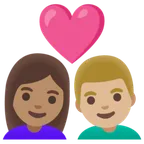 couple with heart: woman, man, medium skin tone, medium-light skin tone per la piattaforma Google