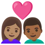couple with heart: woman, man, medium skin tone, medium-dark skin tone per la piattaforma Google