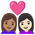 couple with heart: woman, woman, medium skin tone, light skin tone สำหรับแพลตฟอร์ม Google