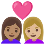 couple with heart: woman, woman, medium skin tone, medium-light skin tone para la plataforma Google