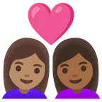 couple with heart: woman, woman, medium skin tone, medium-dark skin tone para a plataforma Google