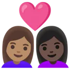 couple with heart: woman, woman, medium skin tone, dark skin tone para a plataforma Google