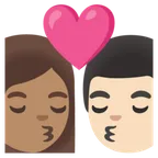 kiss: woman, man, medium skin tone, light skin tone para a plataforma Google