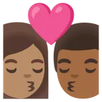 kiss: woman, man, medium skin tone, medium-dark skin tone alustalla Google