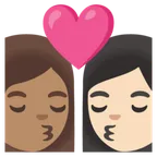 kiss: woman, woman, medium skin tone, light skin tone for Google platform