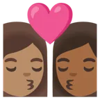 kiss: woman, woman, medium skin tone, medium-dark skin tone für Google Plattform