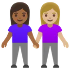 women holding hands: medium-dark skin tone, medium-light skin tone für Google Plattform