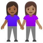 women holding hands: medium-dark skin tone, medium skin tone for Google platform
