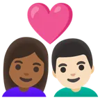 Google platformon a(z) couple with heart: woman, man, medium-dark skin tone, light skin tone képe