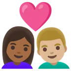 couple with heart: woman, man, medium-dark skin tone, medium-light skin tone für Google Plattform