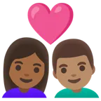 couple with heart: woman, man, medium-dark skin tone, medium skin tone per la piattaforma Google