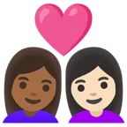 couple with heart: woman, woman, medium-dark skin tone, light skin tone for Google platform