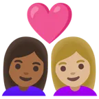 couple with heart: woman, woman, medium-dark skin tone, medium-light skin tone สำหรับแพลตฟอร์ม Google